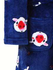 Women's Pig Print Fuzzy Lounge Robe Long Sleeve Warm Robe