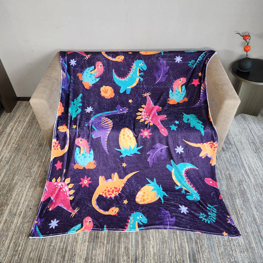 Cartoon Dinosaur Flannel Blanket for Travel Camping Office Sofa Nap