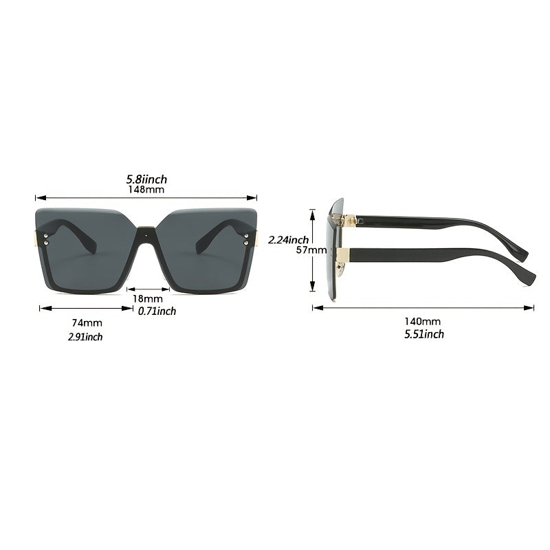 Vintage Oversized Square Sunglasses Women Rimless Shades Gradient Lens