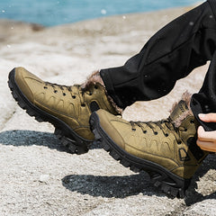 Men's Leather Snow Boots Warm Fleece Anti-Skid Hiking Winter Boots