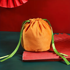 5pcs Pumpkin Candy Bag Halloween Drawstring Gift Bag Velvet Trick Or Treat Bag