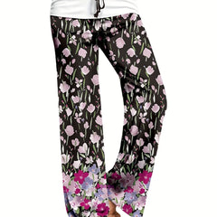 Floral Print Drawstring Wide Leg Pants
