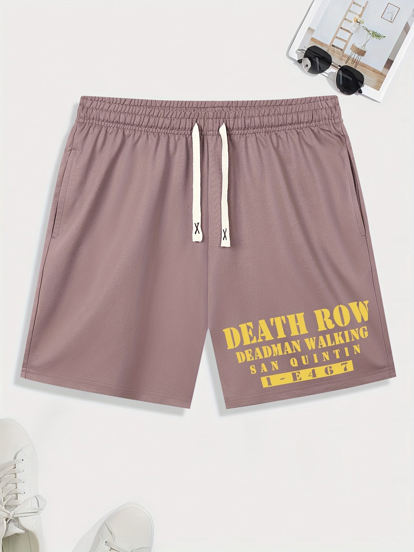 Men's Death Row Print Shorts Casual Stretch Drawstring Shorts