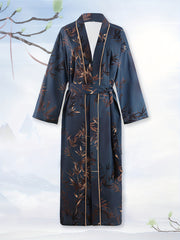 Ethnic Style V Neck Long Sleeve Lounge Robe With Belt Women's Sleepwear