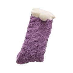 Cozy PomPom Crew Socks Coral Fleece Women's Stockings