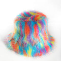Y2K Candy Faux Fur Bucket Hat Unisex Hip Hop Cap
