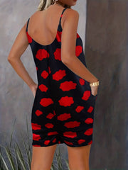 Cloud Print Lounge Romper Crew Neck Spaghetti Strap Women's Loungewear