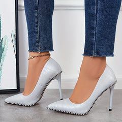 Sexy Pointed Toe High Heels Slip On Stiletto Metal Beads Pumps