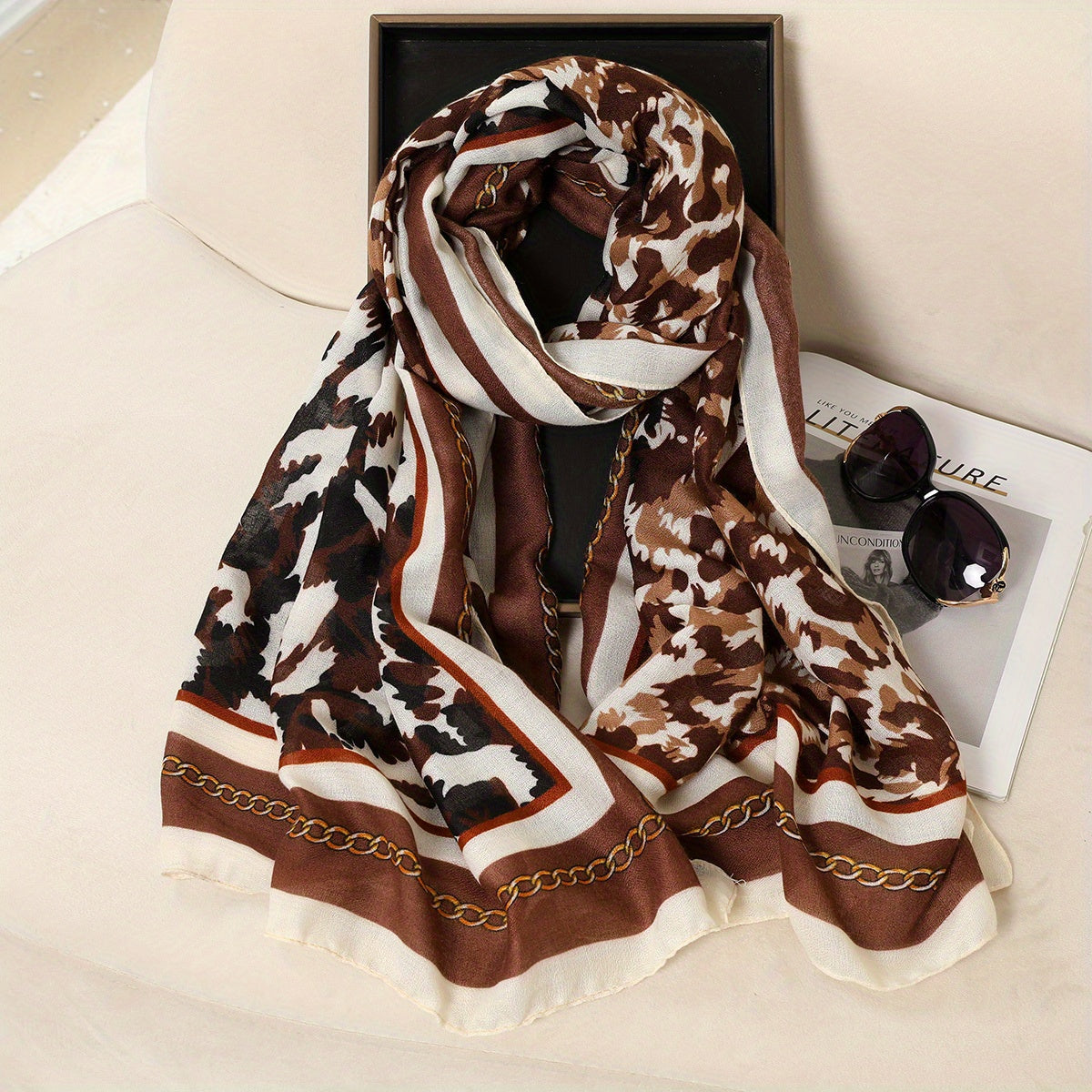 Leopard Print Scarf Bohemia Cotton Linen Shawl Vintage Windproof Warm Wrap
