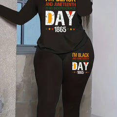 Juneteenth Plus Size Tee & Legging Set Crew Neck Casual Outfit