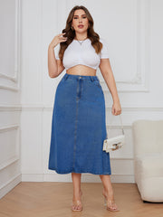 Women's Plus High Rise Maxi Denim Skirt, Button Fly, Casual Solid
