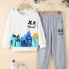 Boy's Geometric Pattern Outfit 2pcs Hoodie & Sweatpants Set
