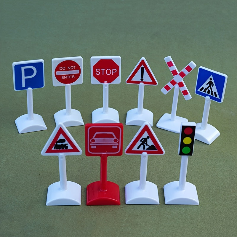 10pcs Mini Traffic Light Set w/ Road Signs in Red Green Yellow
