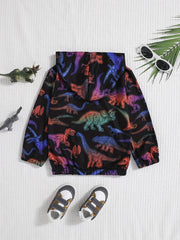 Kid's Cartoon Print Zipper Windbreaker Coat