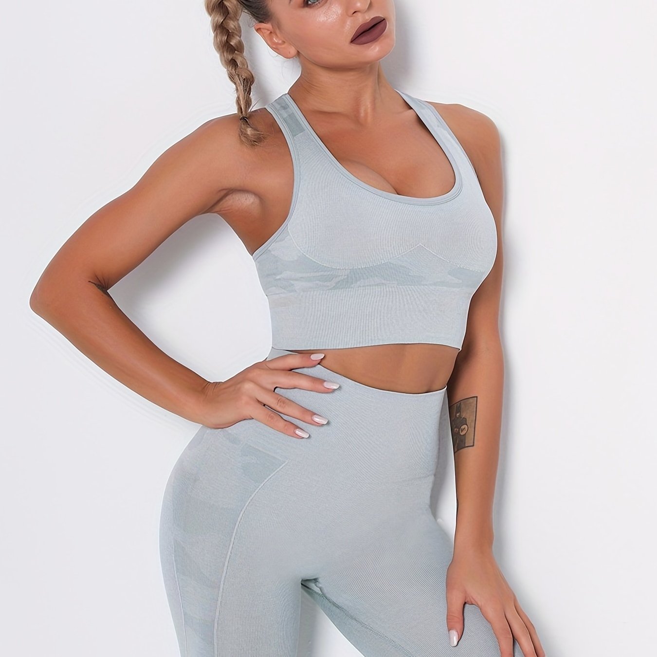 Camouflage Pattern Seamless Sport Bra High Impact Yoga Crop Top