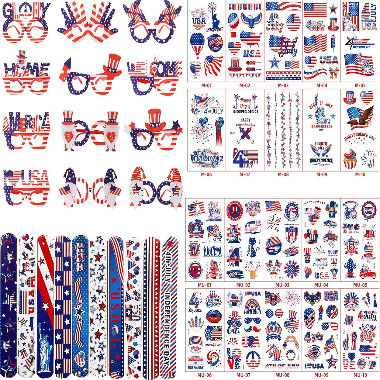 Patriotic Party Favors American Flag Glasses Stickers Circle Bracelet