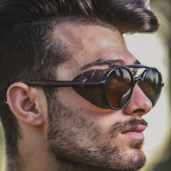 Steampunk Leather Sunglasses Wide Edge Vintage Style