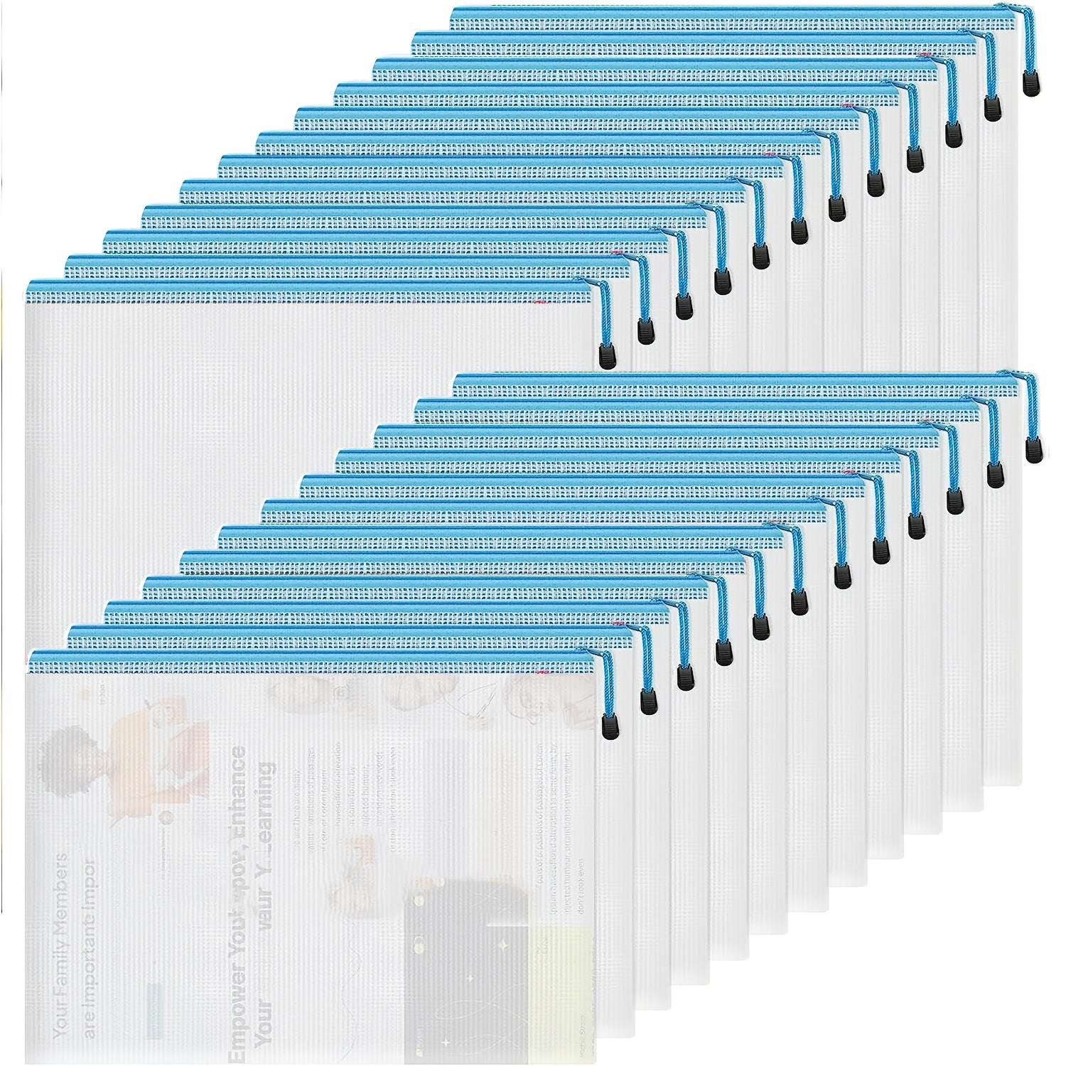 16pcs A5 Zipper Mesh File Bag Clear Waterproof Pouch