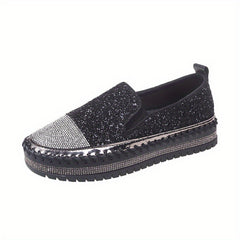 Glitter Sequins Platform Slip On Sneakers with Rhinestone Decor