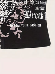 Skull Butterfly Halter Top Y2K V Neck Tie Back Summer Sleeveless
