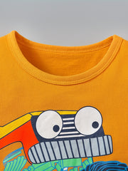 Boys Off-road Vehicle Print Outfit Round Neck T-shirt & Shorts