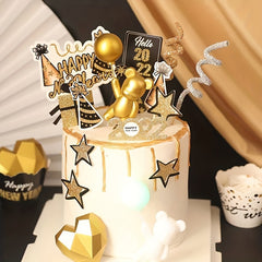 8pcs Happy Year Paper Cake Cupcake Toppers Party Supplies Decor