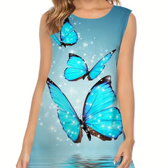 Butterfly Print Sleeveless Dress Casual Tank Dress For Spring & Summer