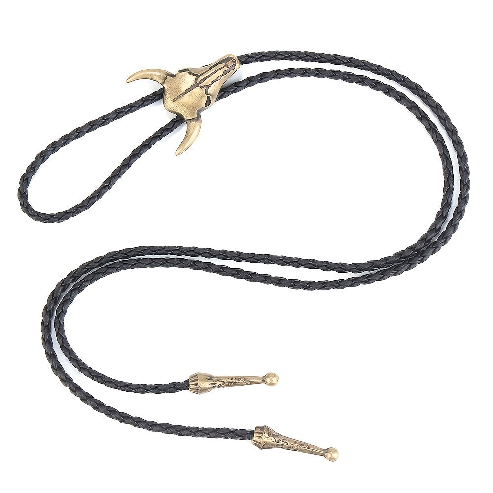 Vintage Leather Bolo Men's Tie Cow Skull Denim Tie