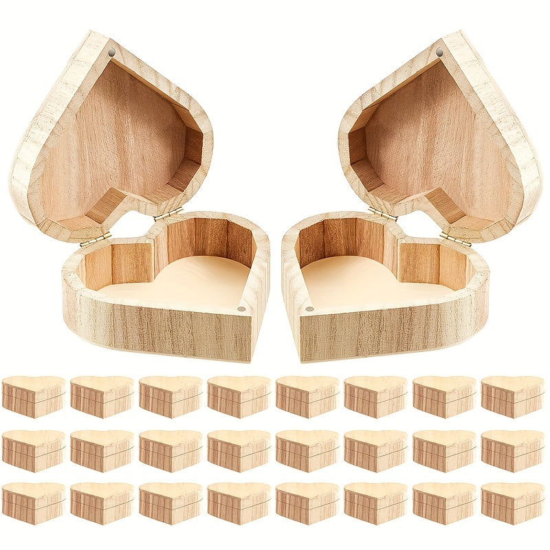 Unpainted Wooden Heart Shape Box with Hinged Cover - DIY Art Craft Jewelry Box