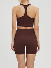 2pcs Yoga Set Ribbed Tank Top & High Waist Shorts