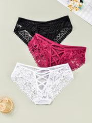 3 Pack Plus Size Floral Lace Cut Out Back High Stretch Panties Set