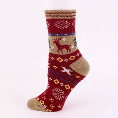 5 Pairs Elk Print Socks Christmas Crew Women's Stockings
