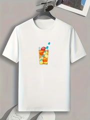Fruit Drink Print Men's Comfy T shirt Active Slightly Stretch Tee