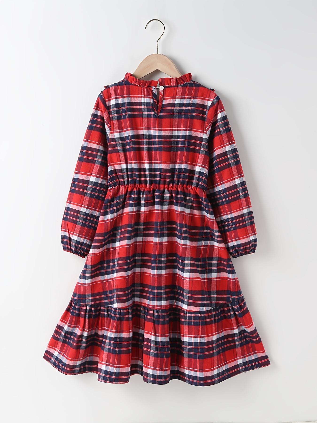Girls Red Plaid Pleated Dress for Christmas