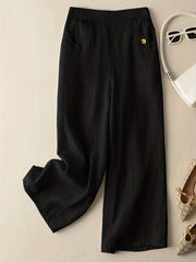Casual Wide Leg Draped Pants with Embroidery Detail
