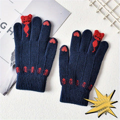 Unisex Knitted Finger Gloves Cat Jacquard Short Warm Winter Gloves
