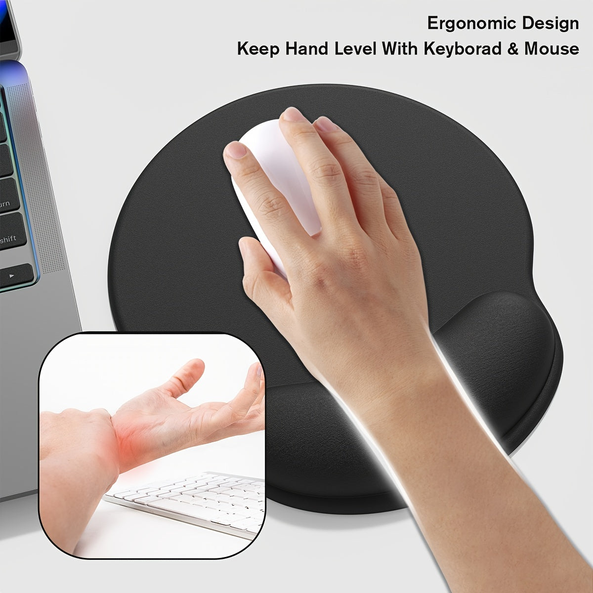 Round Wrist Rest Mousepad Anti Slip Rubber Bottom