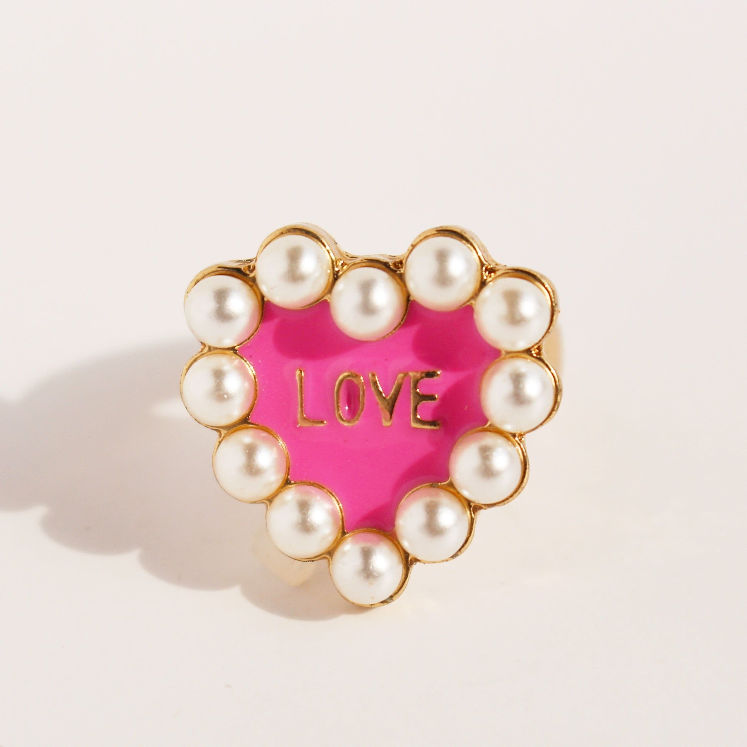 Romantic Letter Pattern Ring Faux Pearl Decor Ring