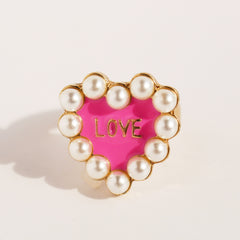Romantic Letter Pattern Ring Faux Pearl Decor Ring