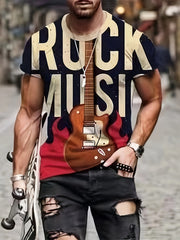 Rock Music Print T shirt Men's Casual Street Style Tee Shirt