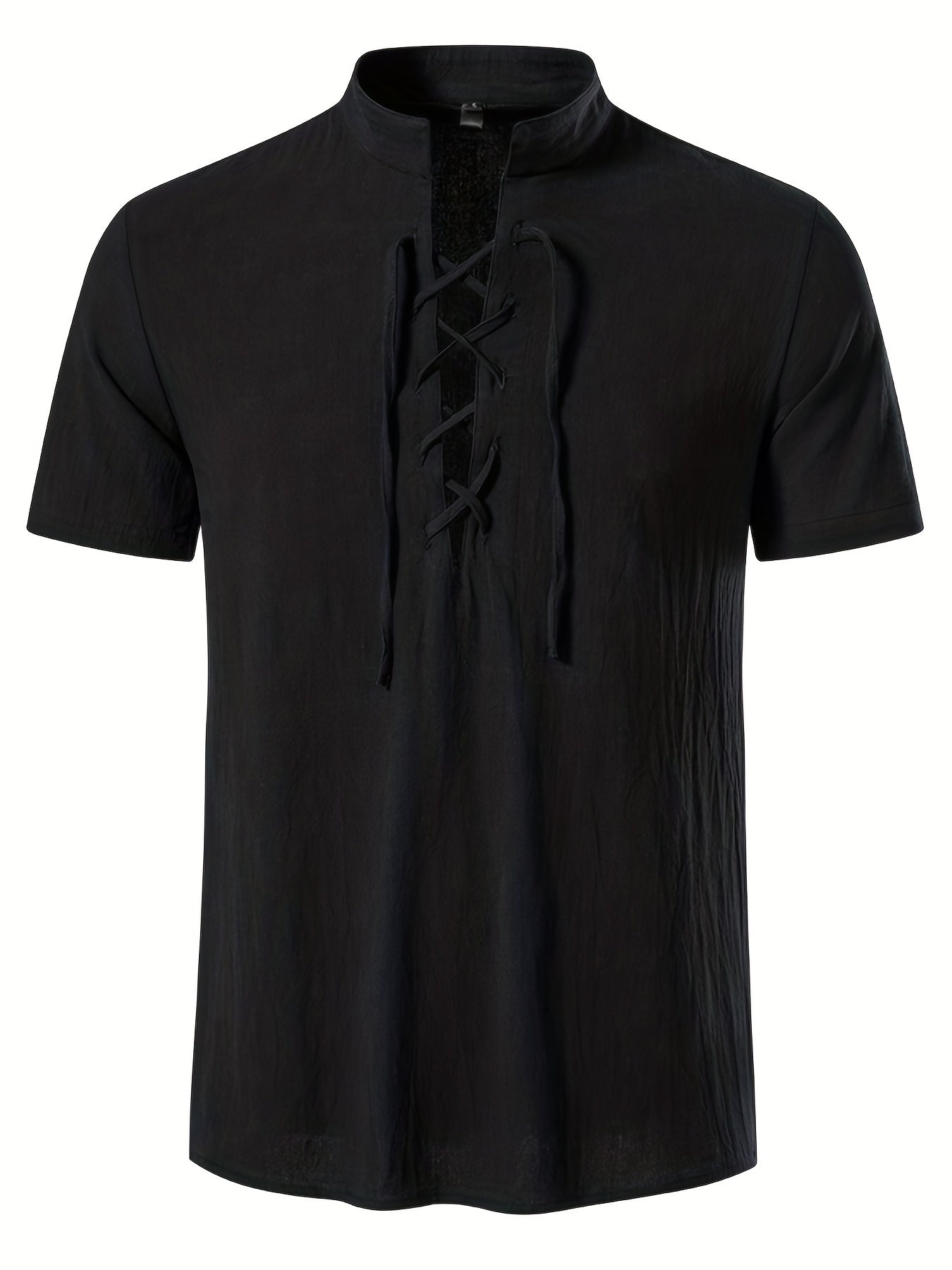 Casual Lace Up Short Sleeve Men's Shirt