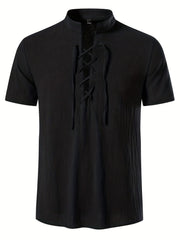 Casual Lace Up Short Sleeve Men's Shirt