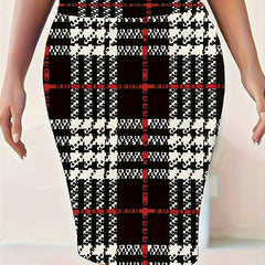 Plaid Print High Waist Pencil Skirt