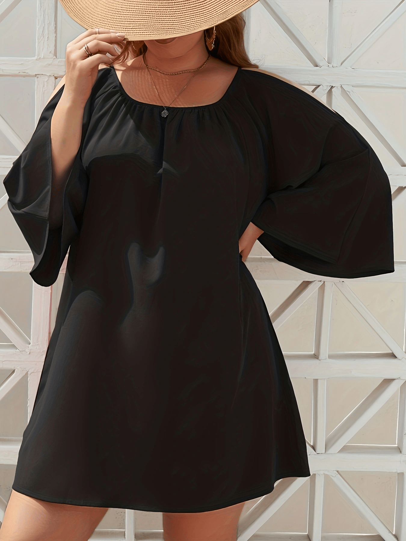Solid Cut Out Sleeve Mini Dress