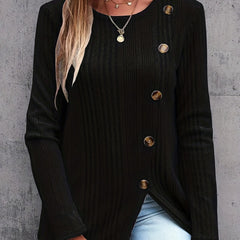 Casual Knit Top Ribbed Knit Long Sleeve Round Neck Pullover Jumper