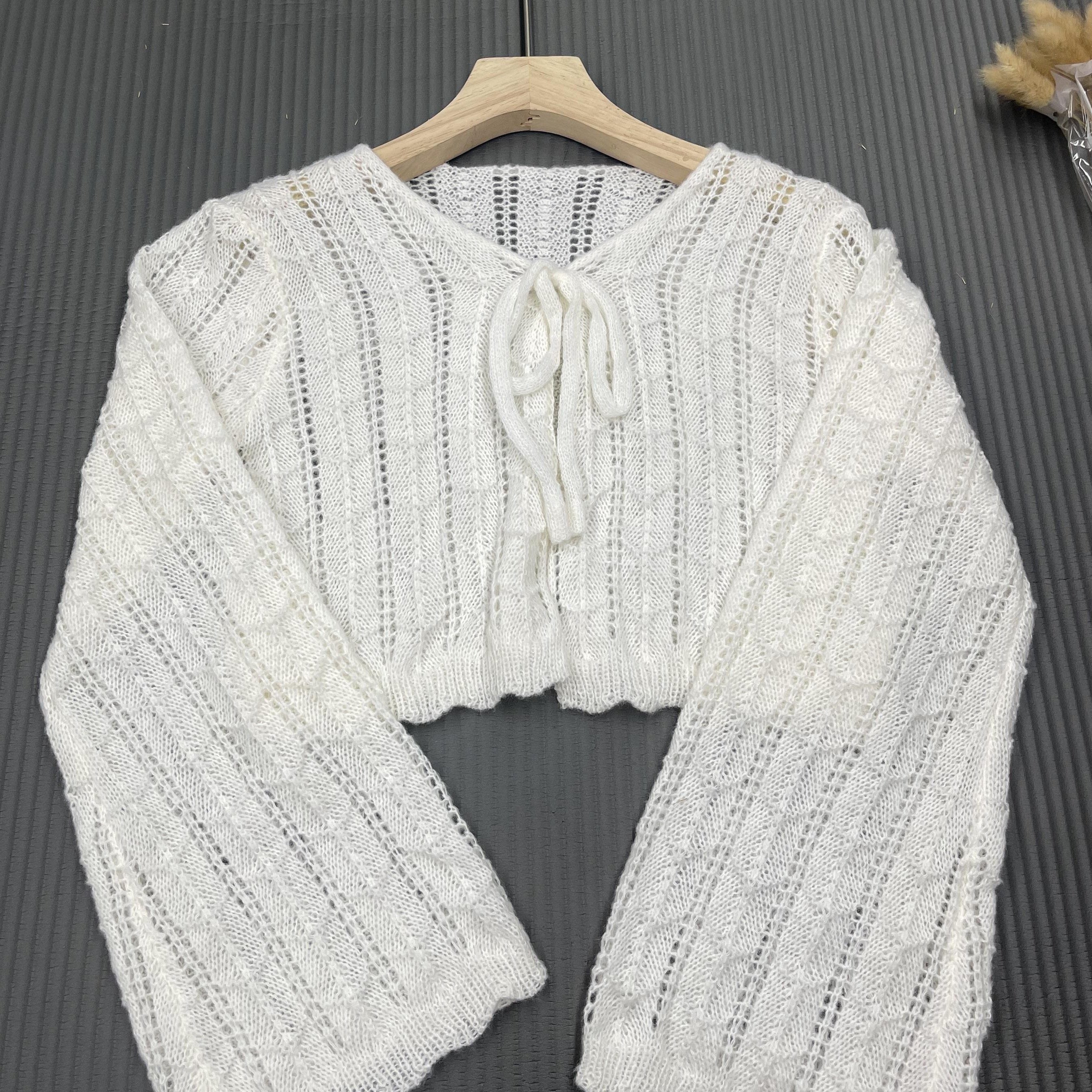 Tie Front Knit Cardigan V Neck Sweater Women's Clothing