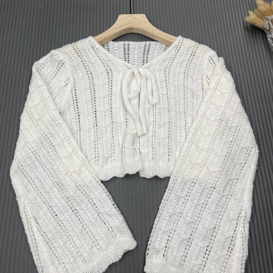 Tie Front Knit Cardigan V Neck Sweater Women's Clothing