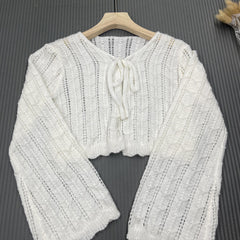 Tie Front Knit Cardigan V Neck Sweater Women's Clothing