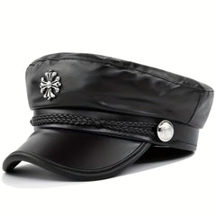 Gothic Cross Patch Beret PU Leather Sailor Hat