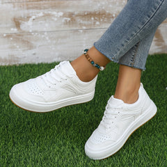 Women's Solid Flat Lace Up Sport Shoes Breathable Non slip Outdoor Board Shoes